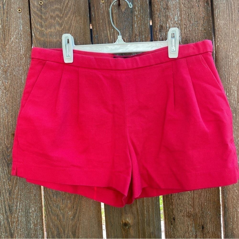 J CREW Women's Red Pleated Pique Cotton Side Zipper Shorts Size 8